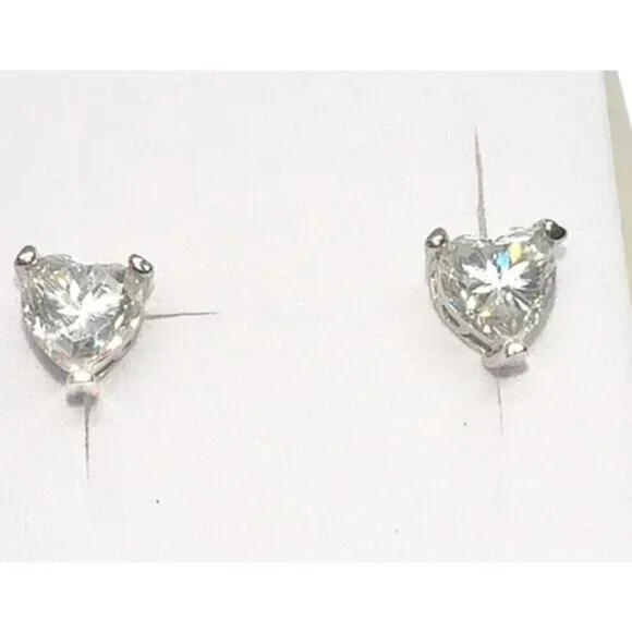Moissanite Heart Cut Stud Earrings 925 Silver GRA Certified - Picture 2 of 6